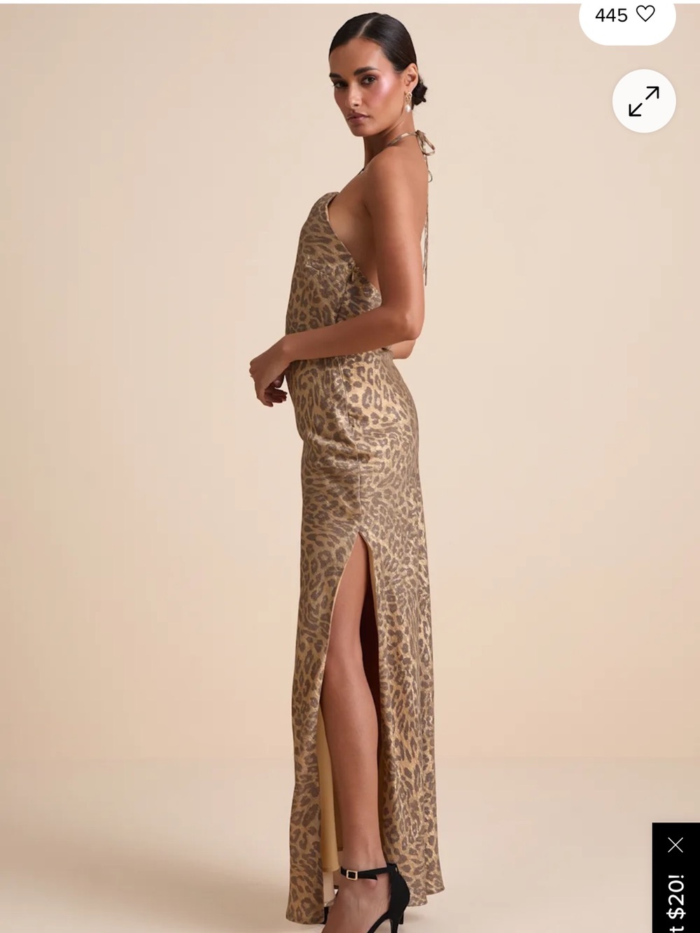 Lulu's Gold Leopard Satin Strapless Maxi Dress - Picture 5 of 6